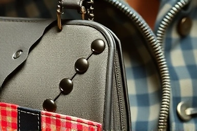 Detailed close-ups of craftsmanship in upcycled fashion accessories and garments.