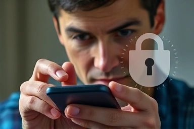 Cautious user protecting against online marketplace scams.