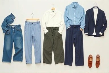 Variety of wide-leg pants with styling elements