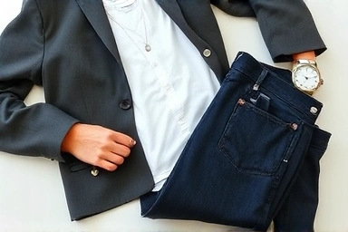 Chic styling of 우영미 t-shirt with slim jeans and accessories.