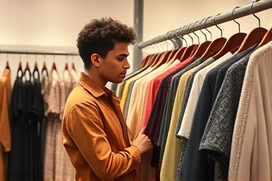Stylish person finding fashion gems in a boutique.