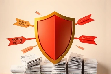 Shield symbolizing tax protection with organized receipts.