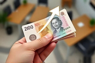 Korean Won banknotes with glowing arrow symbolizing financial growth.