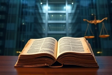 Symbolic image of a corporate constitution book with legal symbols.