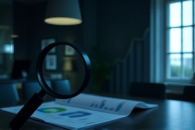 Financial documents and upward graph in office