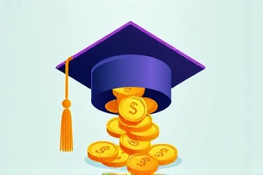 Graduation cap with coins, representing education investment and tax refunds.