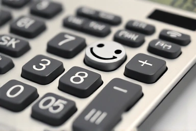 Calculator transitioning to happy face, symbolizing tax savings