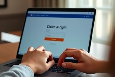 Hands claiming tax refund rights on government website.