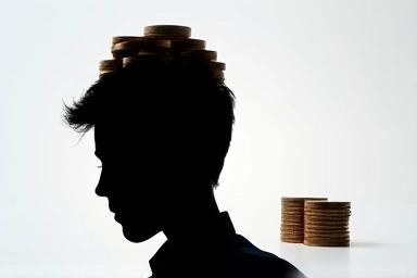 Stressed person with heavy coins vs. relieved person with lighter coins.