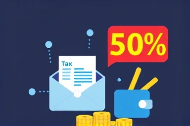 Digital tax delivery with discount and savings icon.