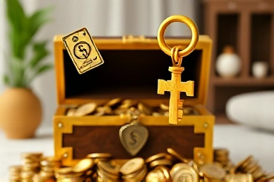 Symbolic tax relief, financial security, golden key unlocking wealth