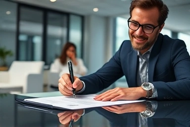 Business owner signing document, symbolizing tax clarity and benefits.