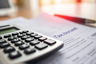 Calculator and tax documents for VAT calculation.