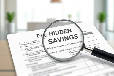 Tax form with hidden savings revealed by magnifying glass.