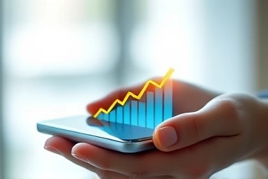 Abstract image of upward financial trend on a digital device.