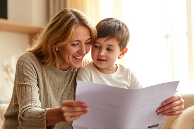 Mother and child planning long-term insurance security
