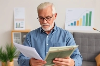 50s person planning future pension with financial charts