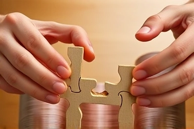 Hands assembling puzzle pieces to build a secure structure