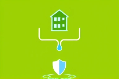 Symbolic shield protecting apartments from water damage and liability.