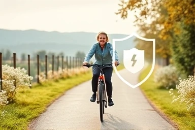 Cyclist with insurance protection symbol