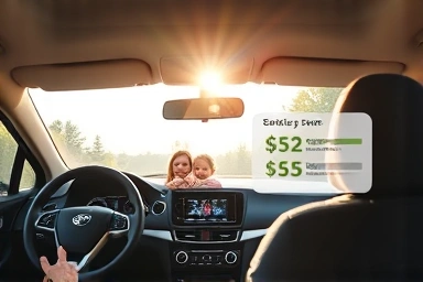 Car interior with family photo, symbolizing insurance savings.
