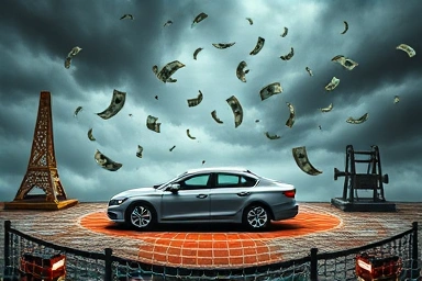 Financial safety net protecting car from financial storm