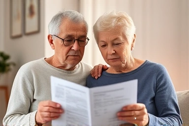 Couple concerned about medical bills, symbolizing financial security.