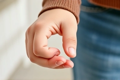 Parent holding baby's hand, symbolizing care and protection.