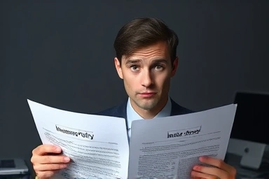 Confused person with insurance documents, seeking clarity.
