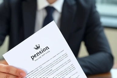 Close-up of legal document related to national pension for corporate heads.