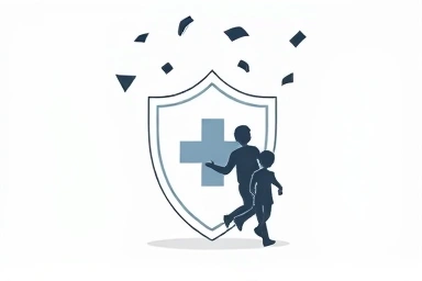 Shield protecting family from unexpected accident, symbolic of insurance.