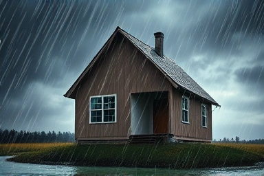 House protected by insurance shield from natural disaster