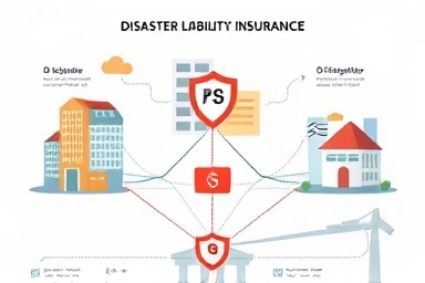 Infographic visualizing disaster liability insurance benefits and coverage.