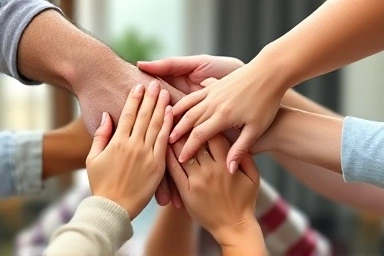 Hands connecting and supporting each other, symbolizing care
