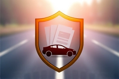 Shield protecting car from legal symbols, financial security concept.