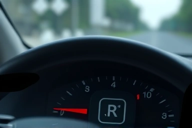 Car dashboard with a glowing emergency assistance icon.