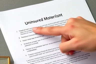 Hand pointing to uninsured motorist coverage on insurance.