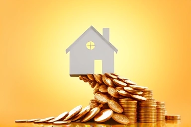 House symbolically transforming into a stream of income for a secure future.