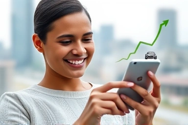 Person using smartphone for car insurance savings.