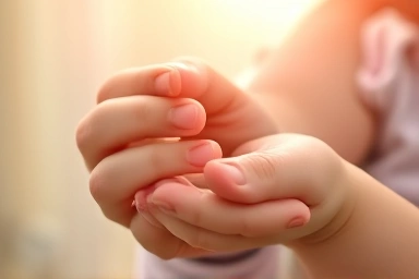 Parent holding baby's hand, symbolizing care and early life.