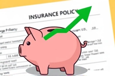Piggy bank with rising savings arrow on insurance documents.