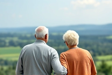 Elderly couple enjoying a peaceful retirement with financial security.