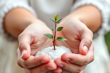Hands nurturing a small plant, symbolizing future growth and support.