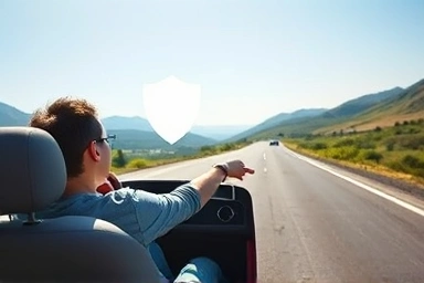 Shield protecting from car accident, symbolizing insurance coverage.