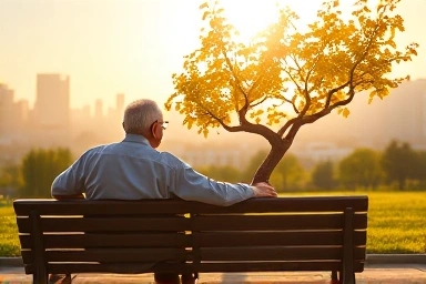Elderly couple enjoying retirement, financial security, growing wealth tree.