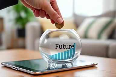 Hand saving money in piggy bank for future financial growth.