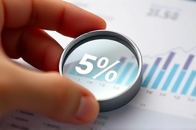 Close-up of financial document, magnifying glass on small fee percentage.