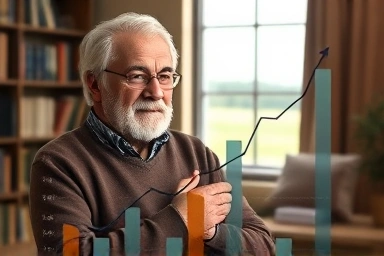 Elderly person confidently reviewing financial growth for retirement income.