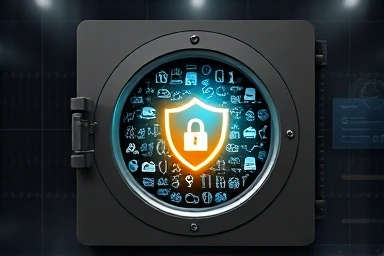 Secure digital vault protecting personal data with a shield.