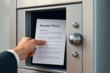 Hand securing digital insurance policy in a lockbox.